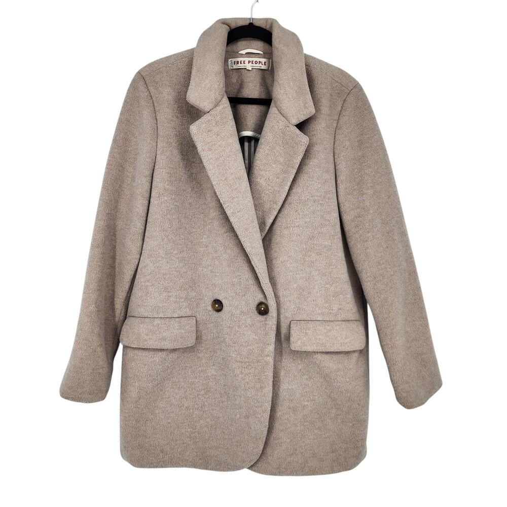 Free People Mari Solid Textured Double Breasted Blazer Light Coffee Size Large